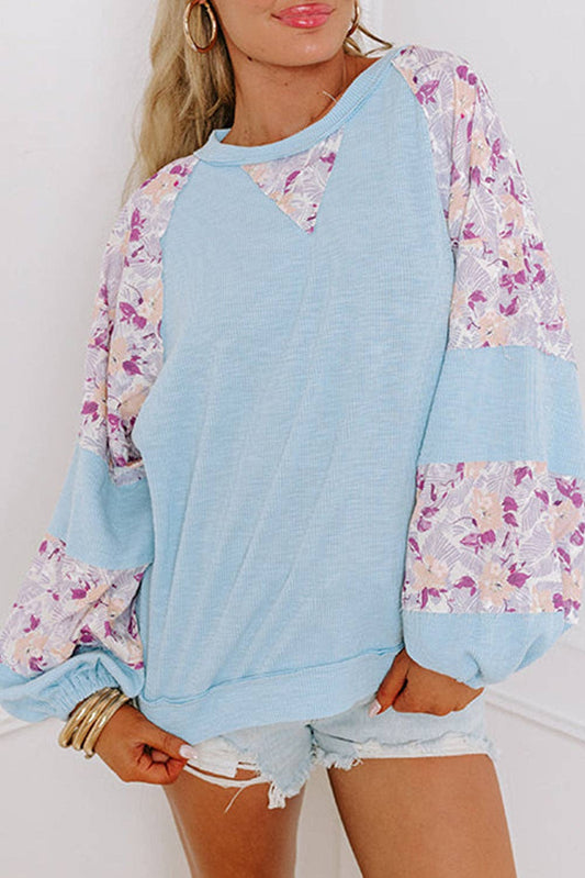 Floral Patchwork Balloon Sleeve Blouse