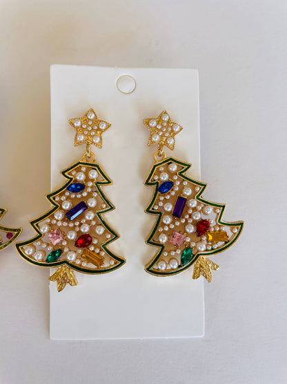 Rhinestone Christmas Dangle Earrings