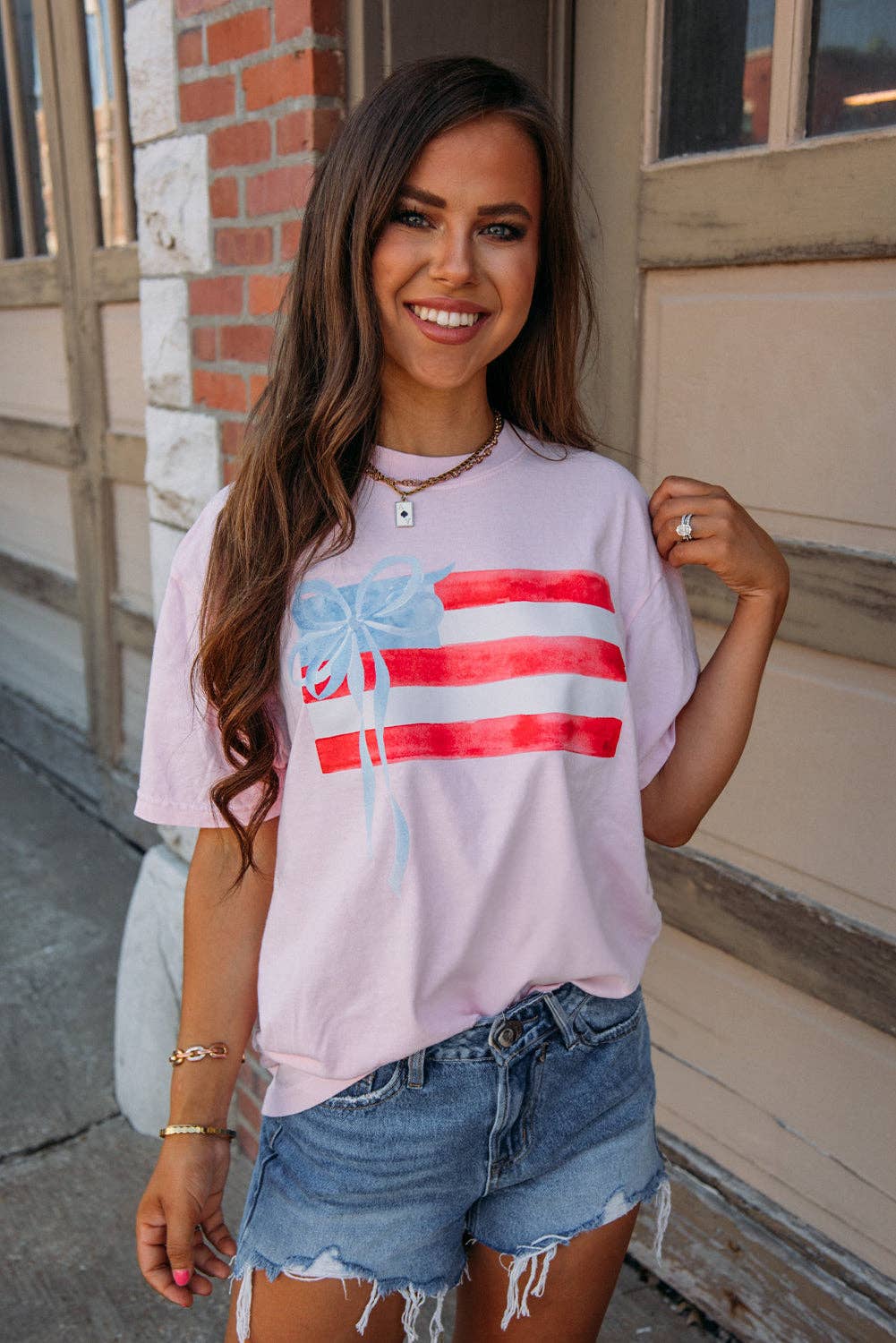 Pink Flag Bow Tee