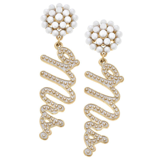 Miss to Mrs. Studded Enamel Earrings in Ivory