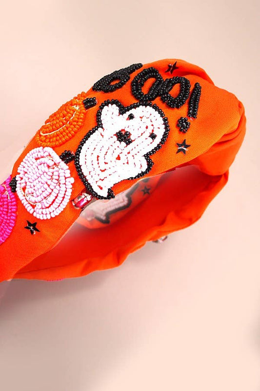 HALLOWEEN BOO PUMPKIN  BEADED HEADBAND