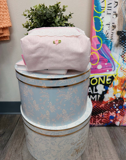 Light Baby Pink Lace trimming Makeup Bag