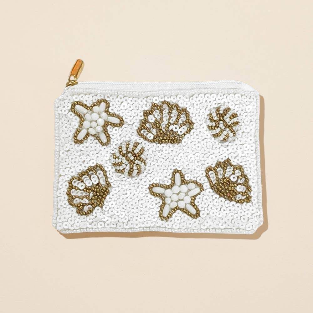 Seashell Starfish Seed Beaded Mini Pouch Bag
