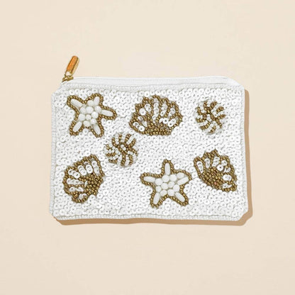 Seashell Starfish Seed Beaded Mini Pouch Bag