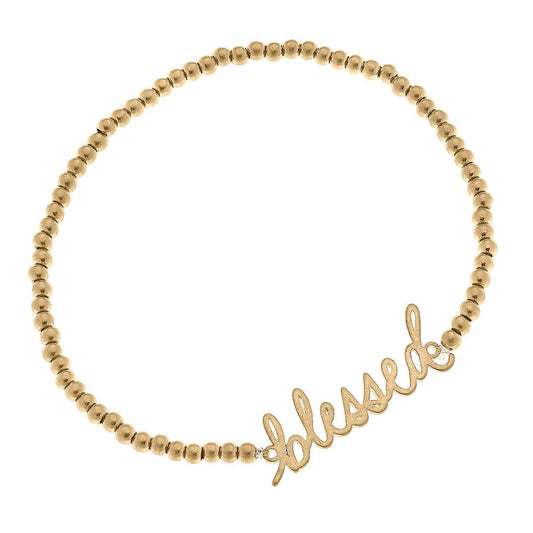 Leah Blessed Ball Bead Stretch Bracelet in Worn Gold