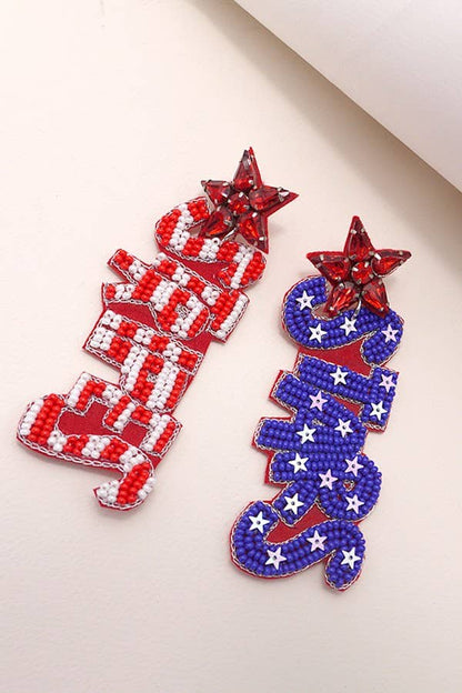 4TH OF JULY SEEDBEAD STARS STRIPE EARRINGS