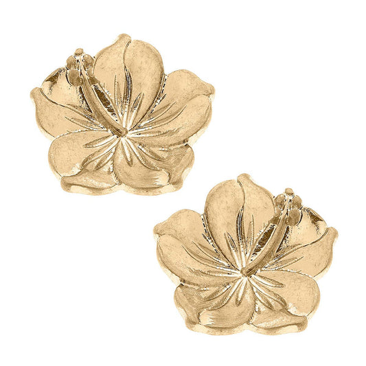CANVAS Style Hibiscus Stud Earrings in Worn Gold