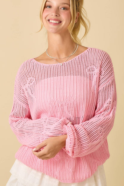 Pink Crochet Knit Top