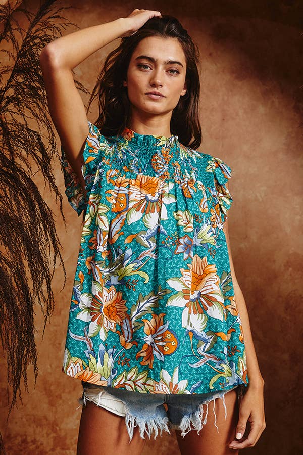 Ruffled Floral Print Top