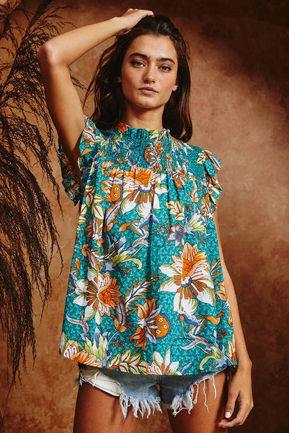 Ruffled Floral Print Top