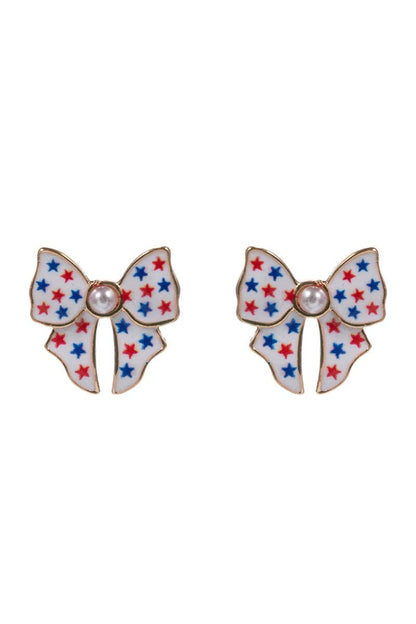Bow Enamel American Flag Pattern Post Earrings