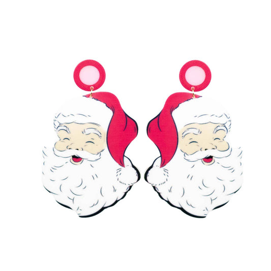 HoHoHo Santa Earrings   White/Pink   3"