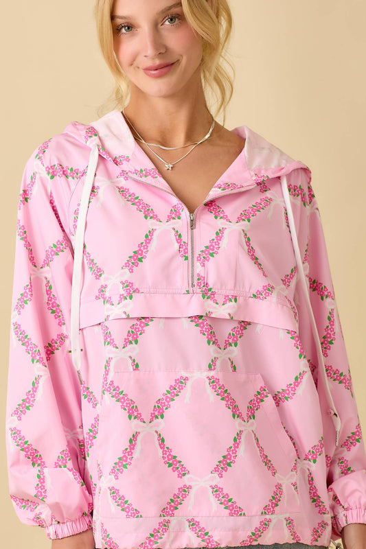 Coquette Ribbon And Floral Printed Windbreaker