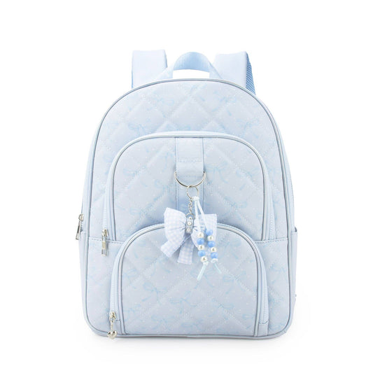 Bow Print Quilted Large Backpack with Charm