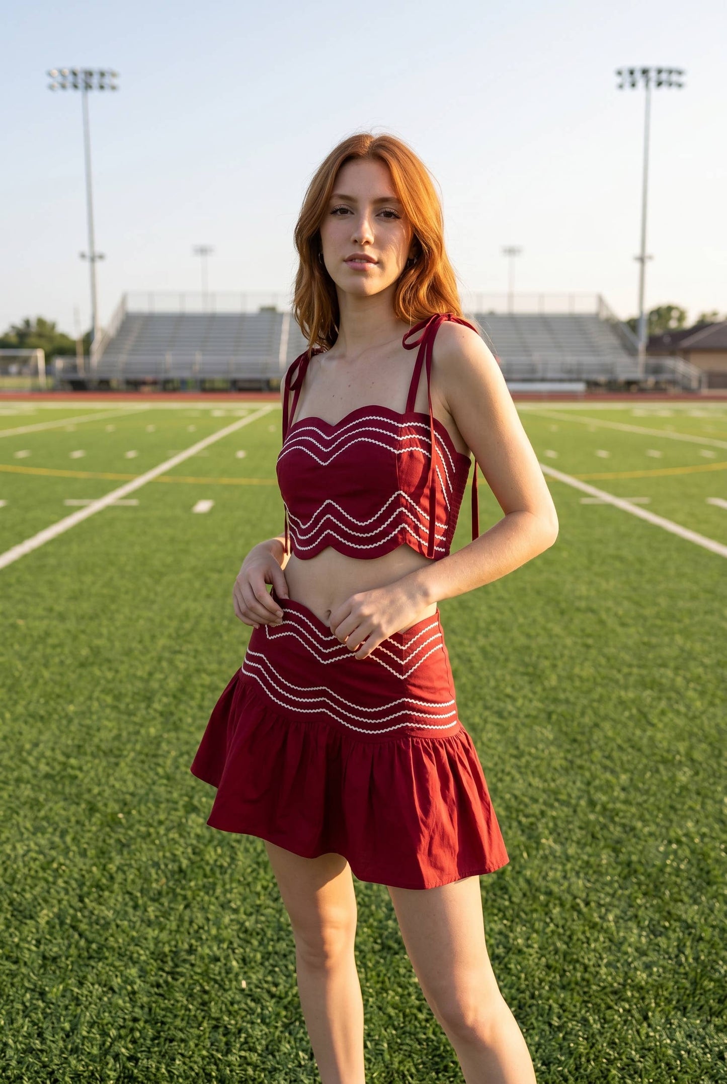 Ric Rac Trim Crop Top & Ruffle Skort Set