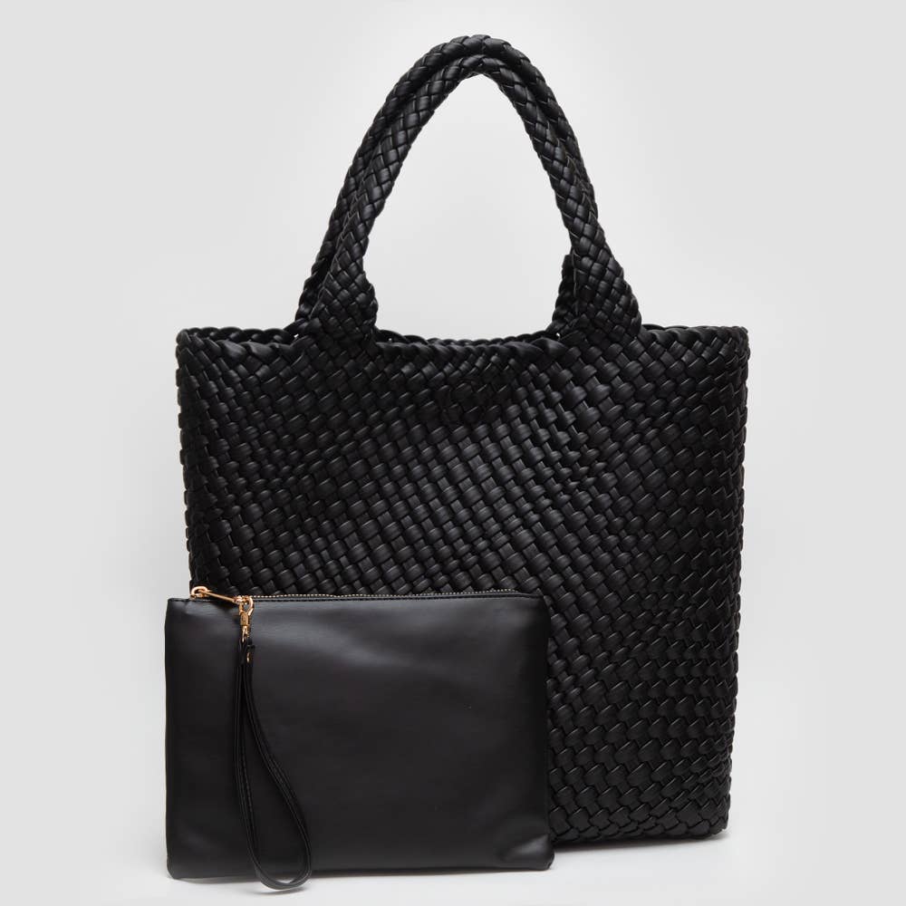 Faux Leather Braided Tote Bag w/Pouch