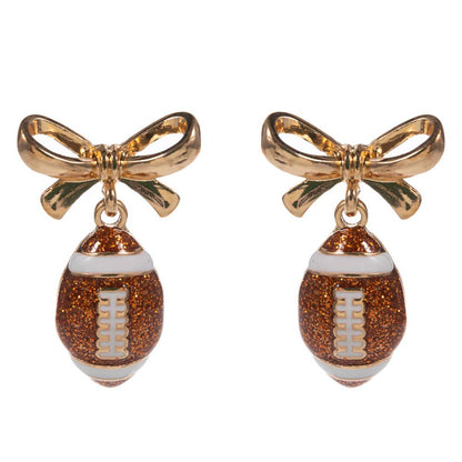 Bow Accent Football Dangle Earrings