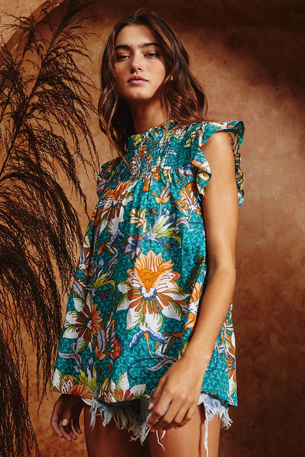 Ruffled Floral Print Top