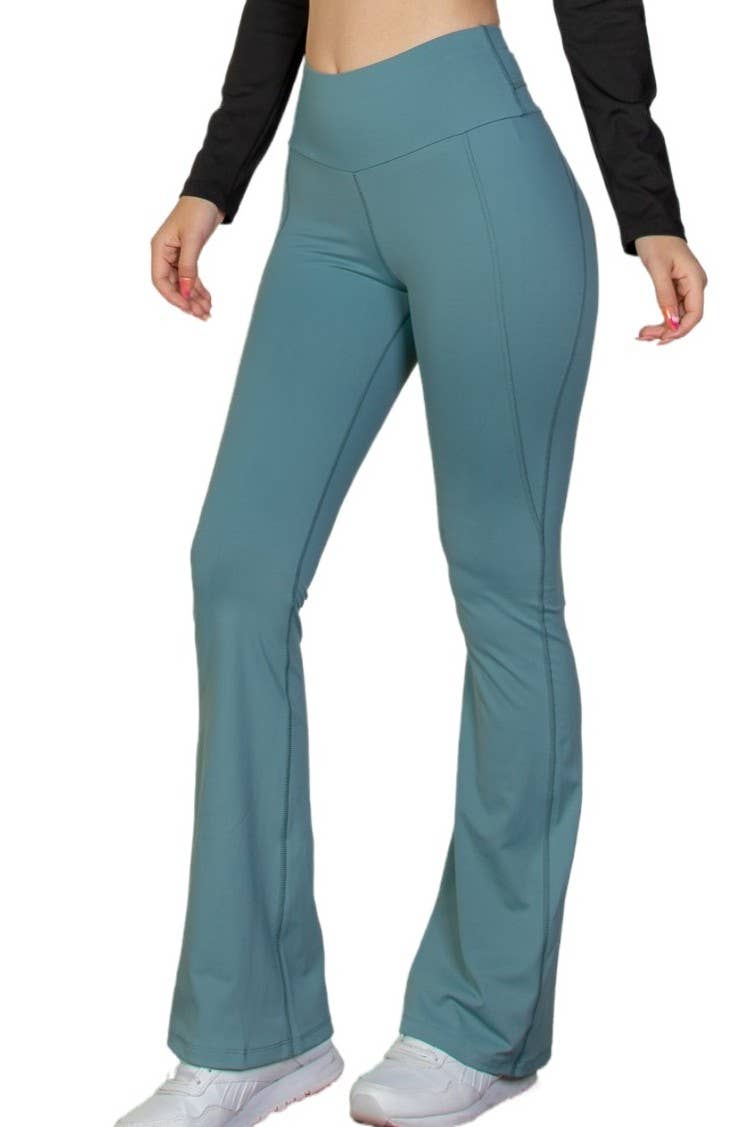 Wide Waistband Flare Leg Pants