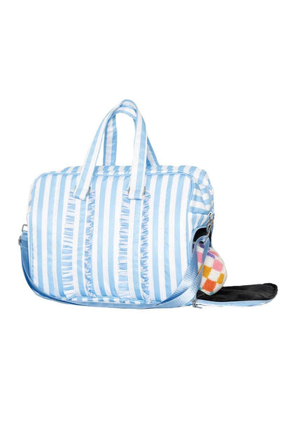Blue Stripe Ruffle Overnight Bag