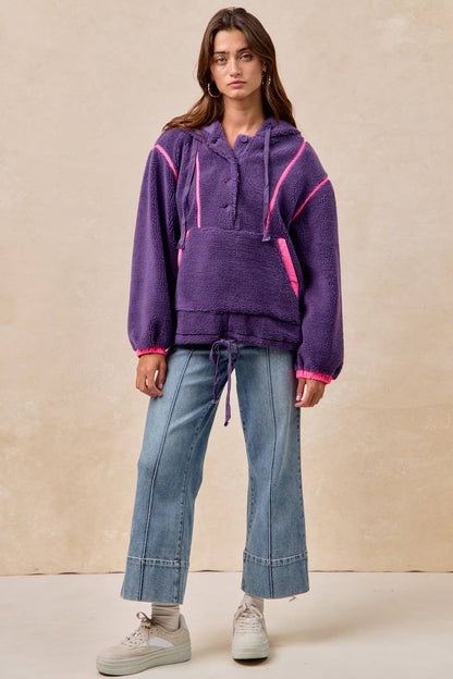 Sherpa Buttoned Hoodie Top