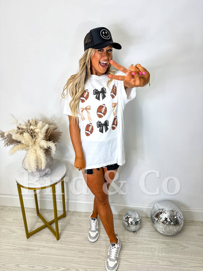 Coquette Football White Graphic Tee