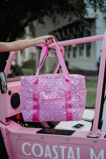 Red Happy Face Pink Foldable Large Tote Bag