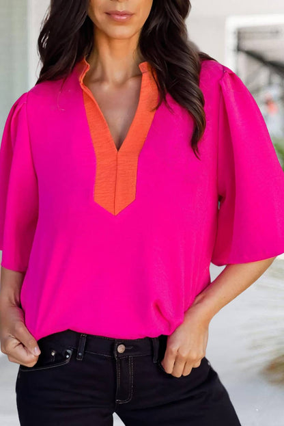 V Neck Colorblock Top