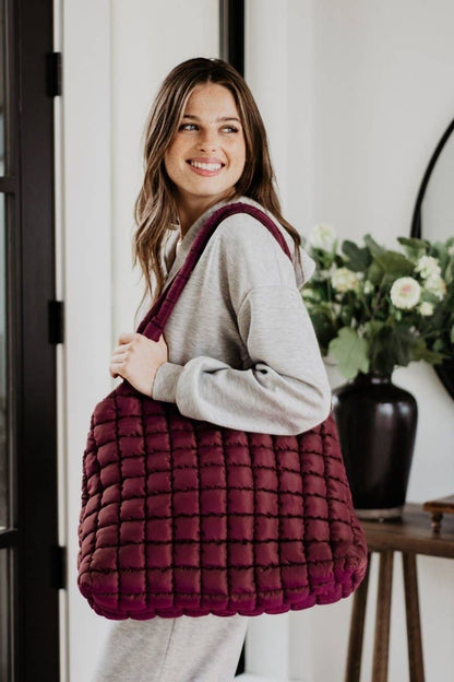 Wine Rectangular Puffer Tote Bag