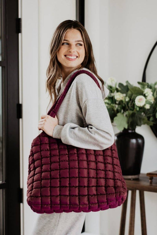 Wine Rectangular Puffer Tote Bag