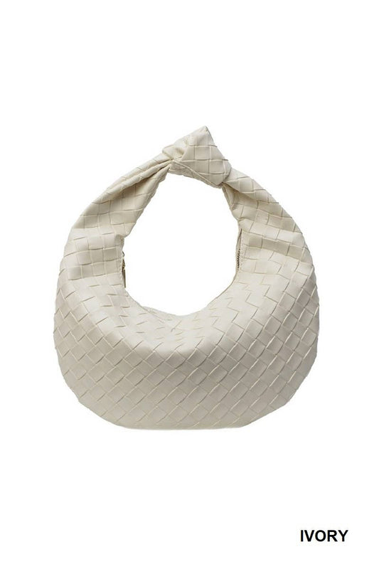 Vegan Leather Woven Knotted Slouchy Handbag Purse
