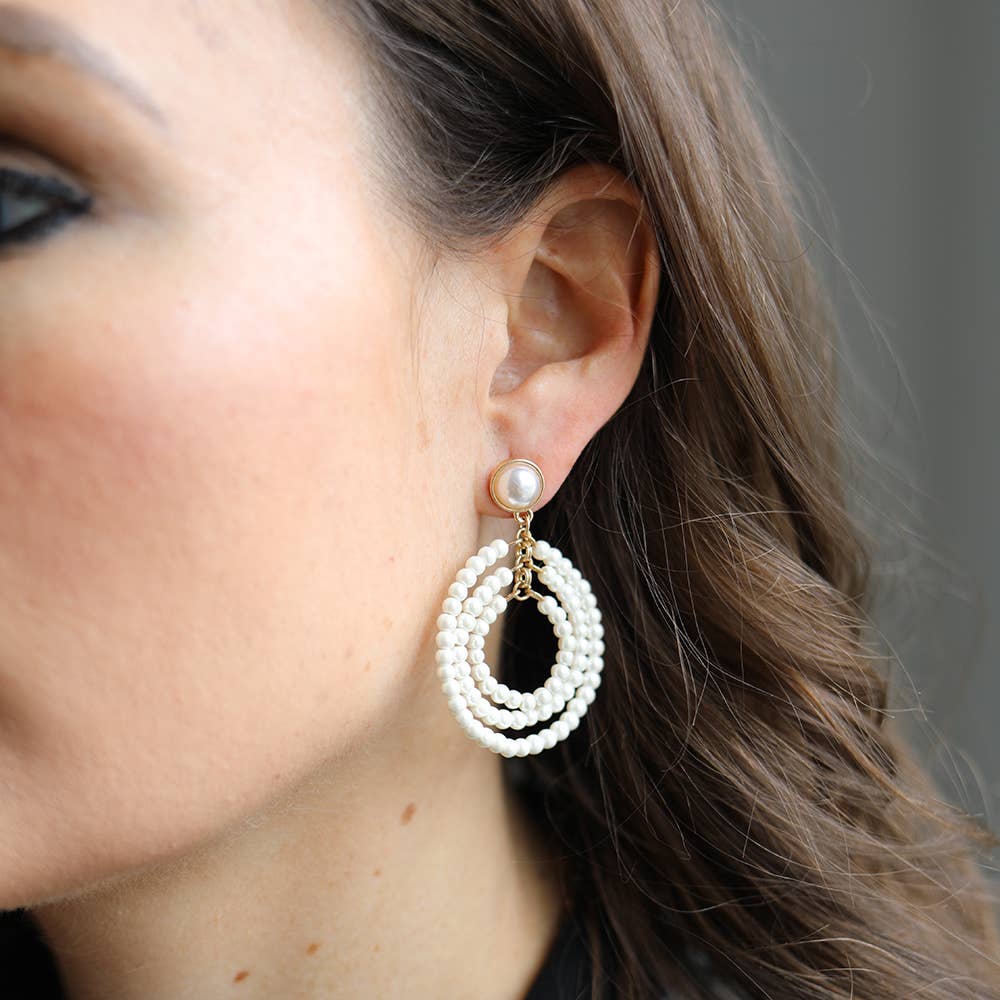 Ivy Pearl Drop Hoop Earrings in Ivory