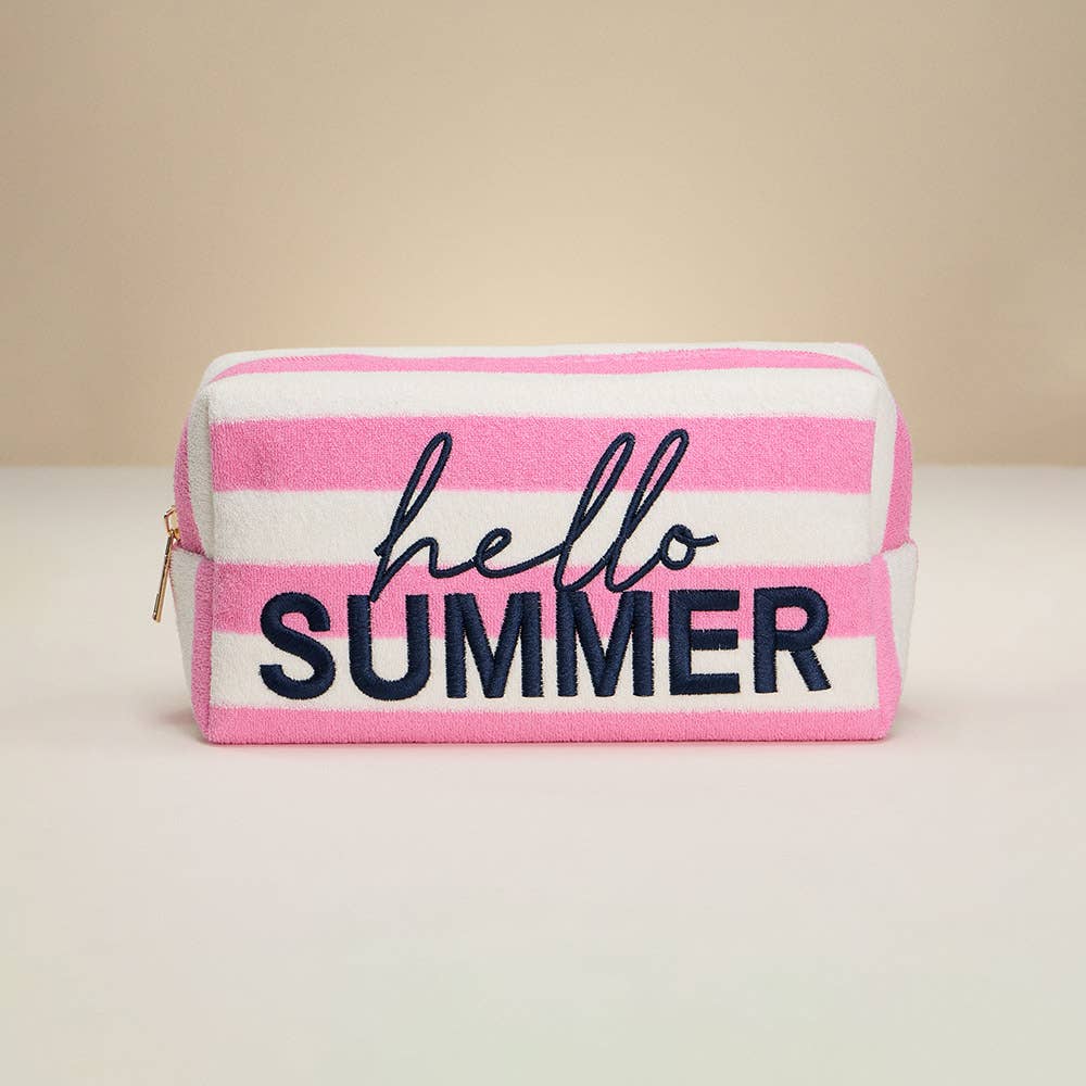 HELLO SUMMER Message Embroidered Cosmetic Pouch Bag