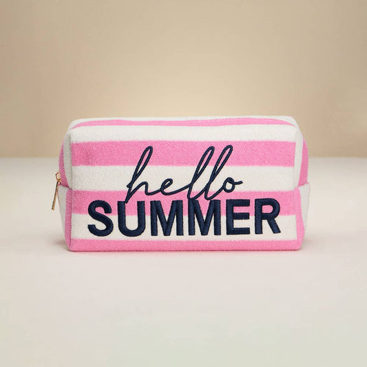 HELLO SUMMER Message Embroidered Cosmetic Pouch Bag
