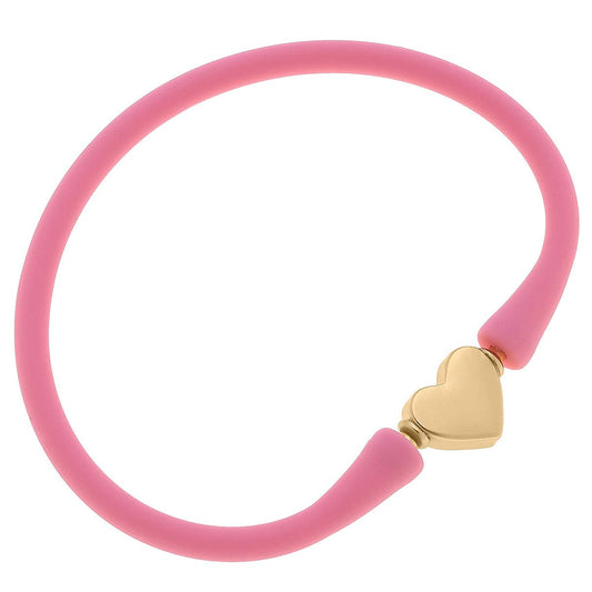 Bali 24K Gold Plated Heart Bead Silicone Bracelet