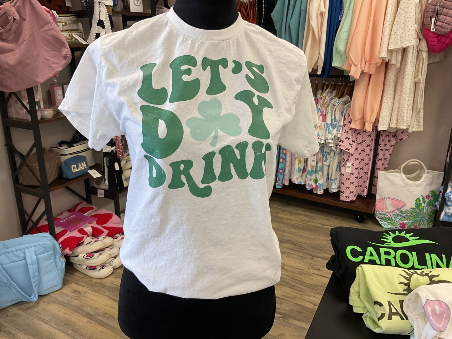 Let’s Day Drink Clover Print Round Neck T Shirt