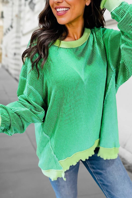 Rib Hem Long Sleeve Top