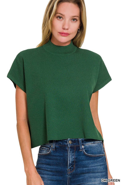 Viscose Mock Neck Short Sleeve Boxy Sweater
