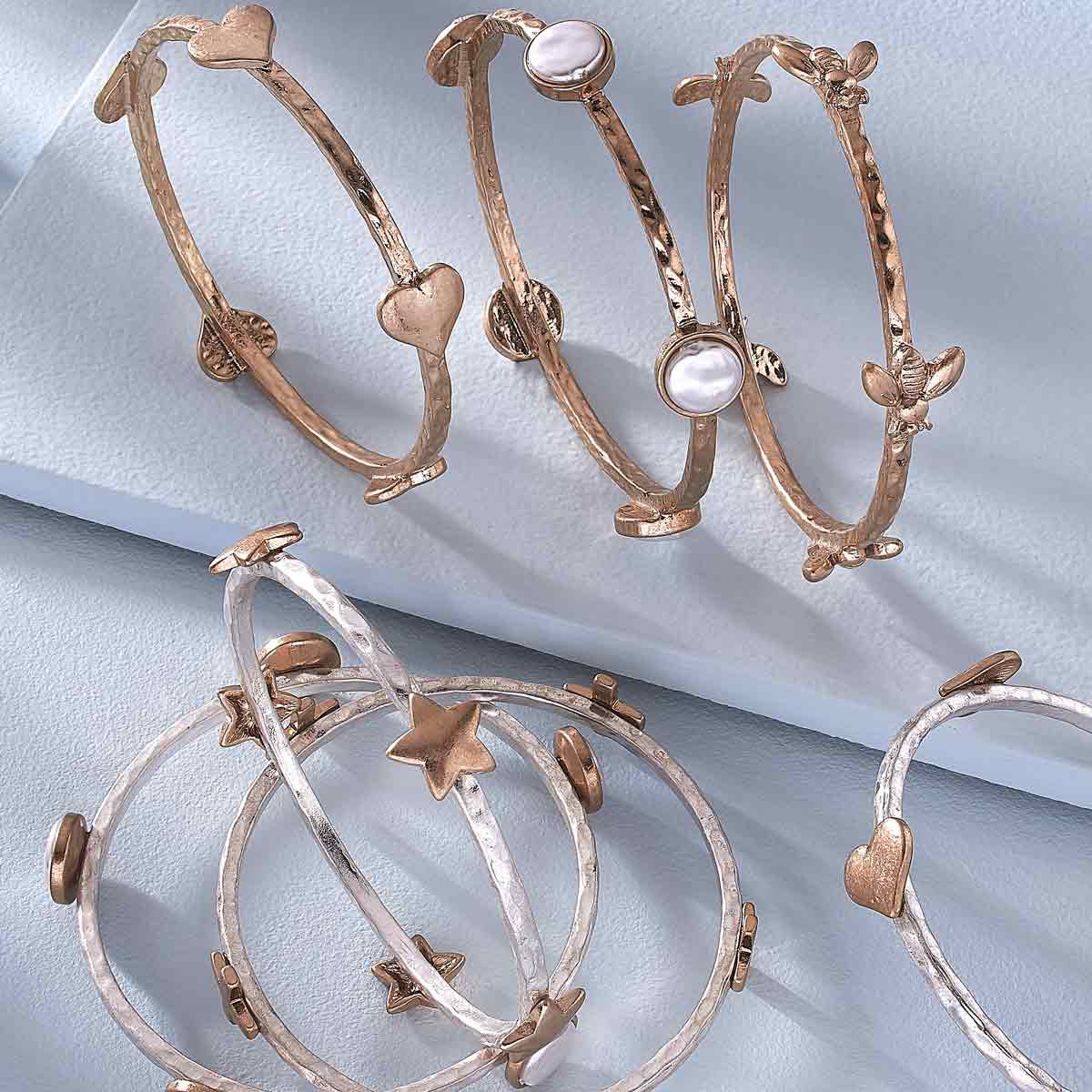 Claudia Heart Bangle in Worn Gold