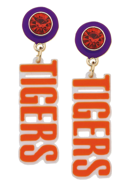 Clemson Tigers Resin Block Letter Earrings in Orange
