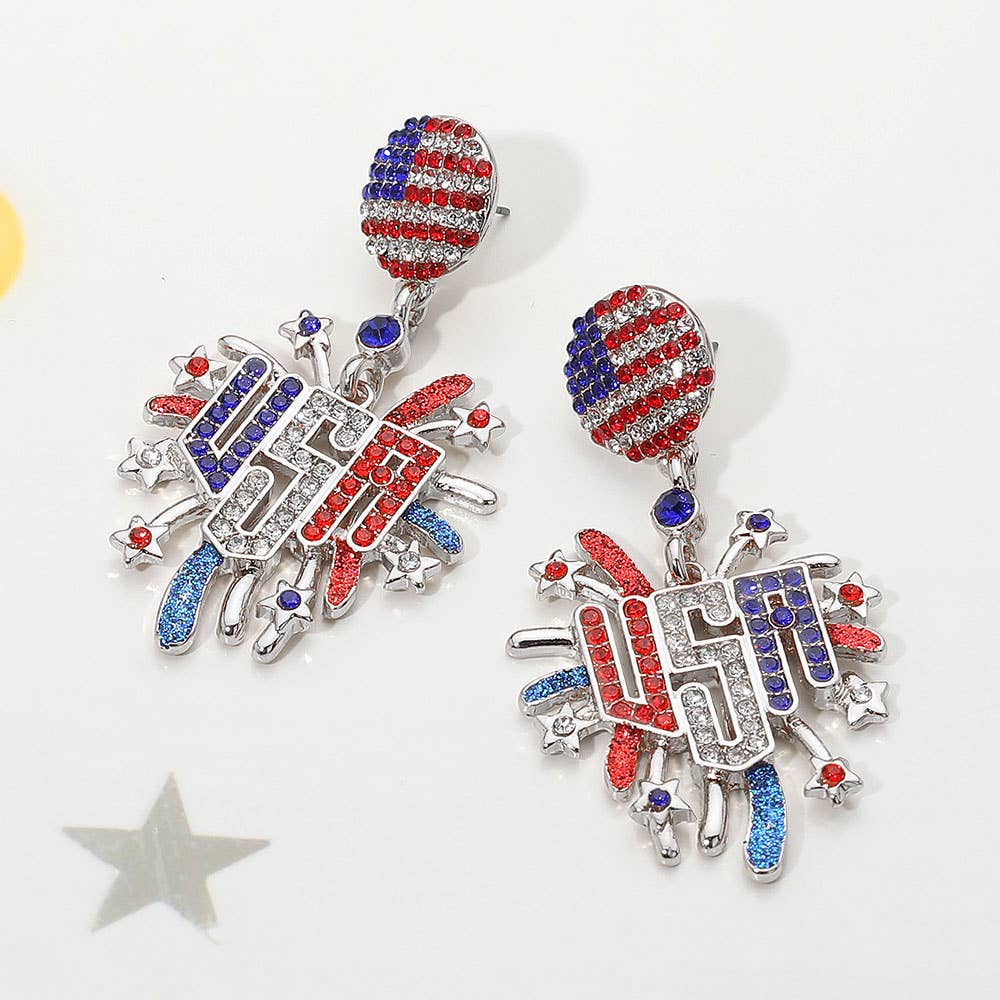 American USA Flag  Firework Dangle Earrings