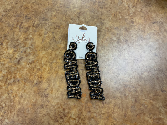 Gameday Beaded Earrings Black & Gold