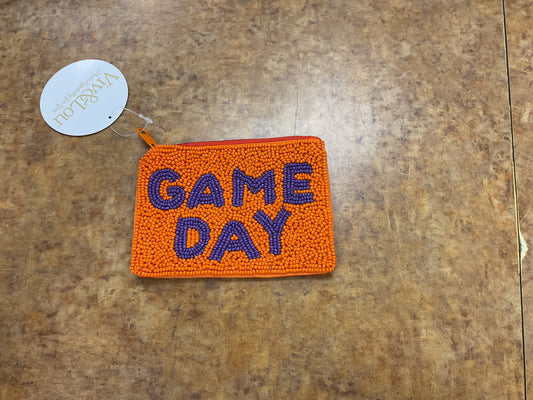 Orange Purple Gameday Beaded Coin Pouch