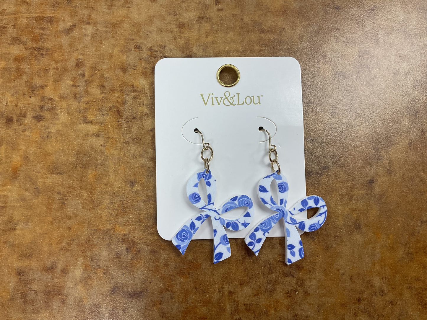 Blue Floral Bow Drop Earrings