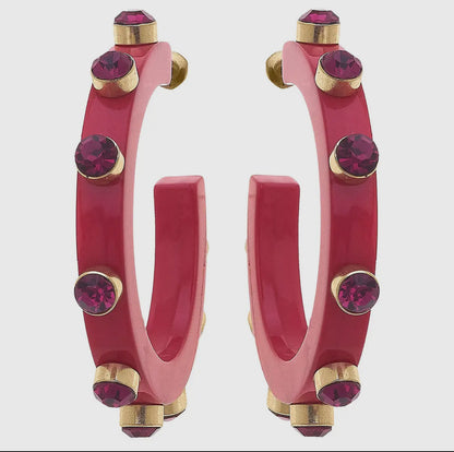 Renee Resin and Rhinestone Hoop Earrings