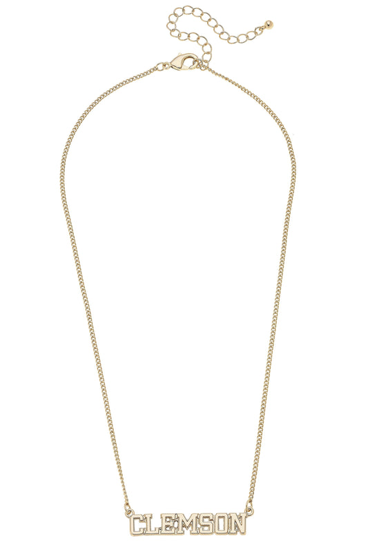 Clemson Tigers Varsity Outline Necklace in Shiny Gold
