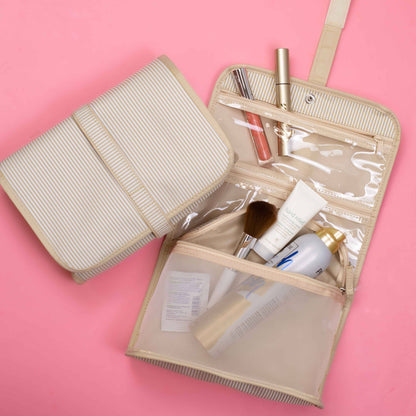 Pinstripe Travel Cosmetic   White/Shell   9.75x8x2.75