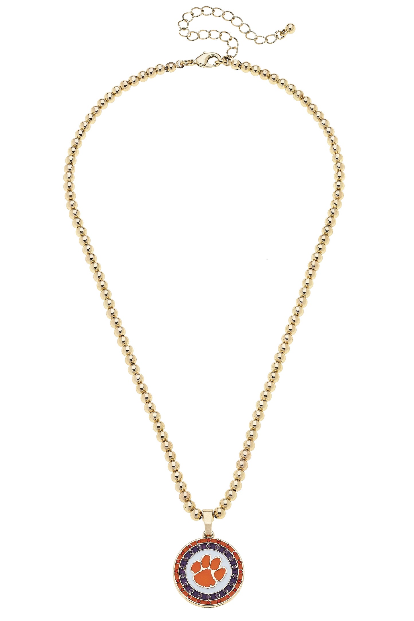Clemson Tigers Pave Disc Necklace in Shiny Gold