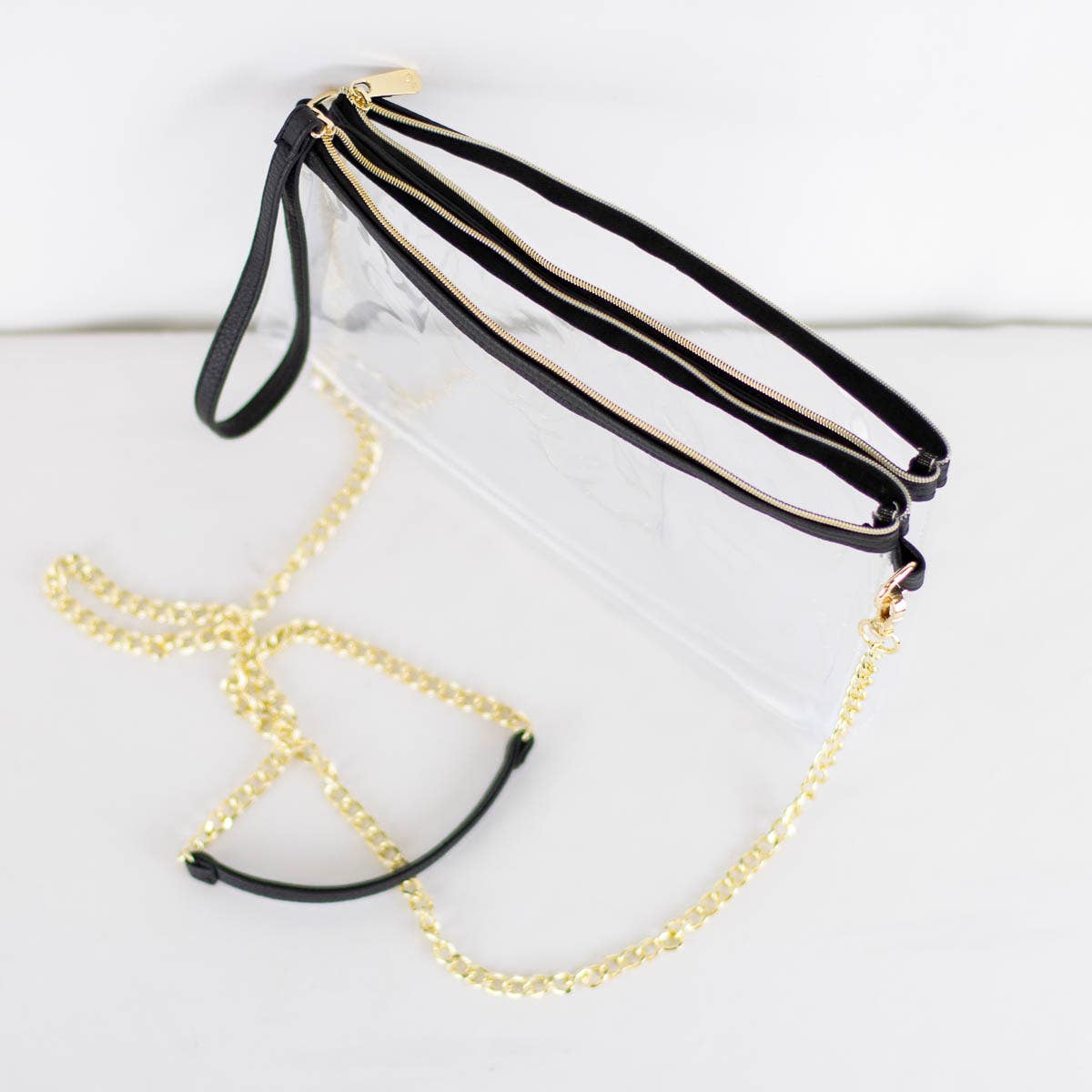 Candace Double Zip Clear Crossbody   Black   10x6x2