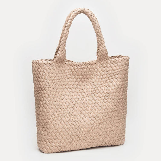 Faux Leather Braided Tote Bag w/Pouch